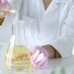 Cosmetic laboratory testing formulation with pipette and glassware for safety assessment and CPSR compliance
