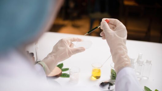 Cosmetic product testing in laboratory with gloves and tools