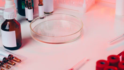 Microbiological testing of cosmetic products in a laboratory, showing petri dishes, test tubes, and scientists performing microbial analysis for UK and EU cosmetic compliance, ISO 11930, and CPSR requirements (2026).